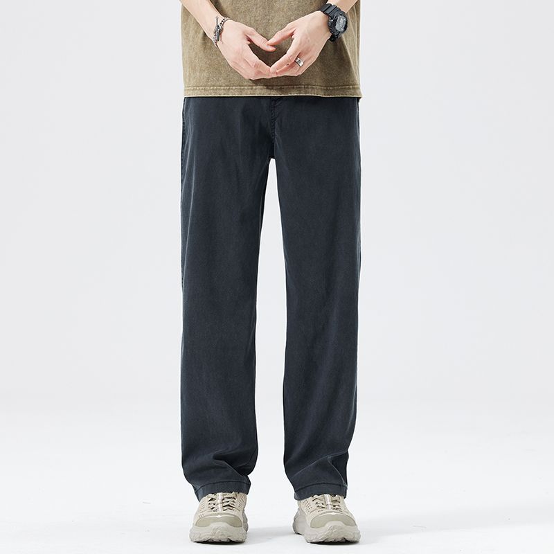 Мужские повседневные широкие брюки с эластичным поясом, летние прямые брюки из мягкого дышащего лиоцелла