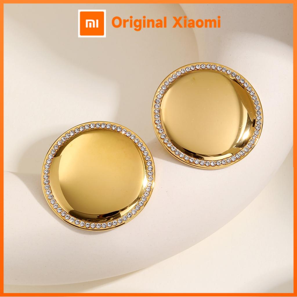 Xiaomi Vnox Chunky Earrings Cubic Zirconia Inlay For Women,Stainless Steel Large Smooth Round Stud Earrings,Girls Ear Jewelry Diner