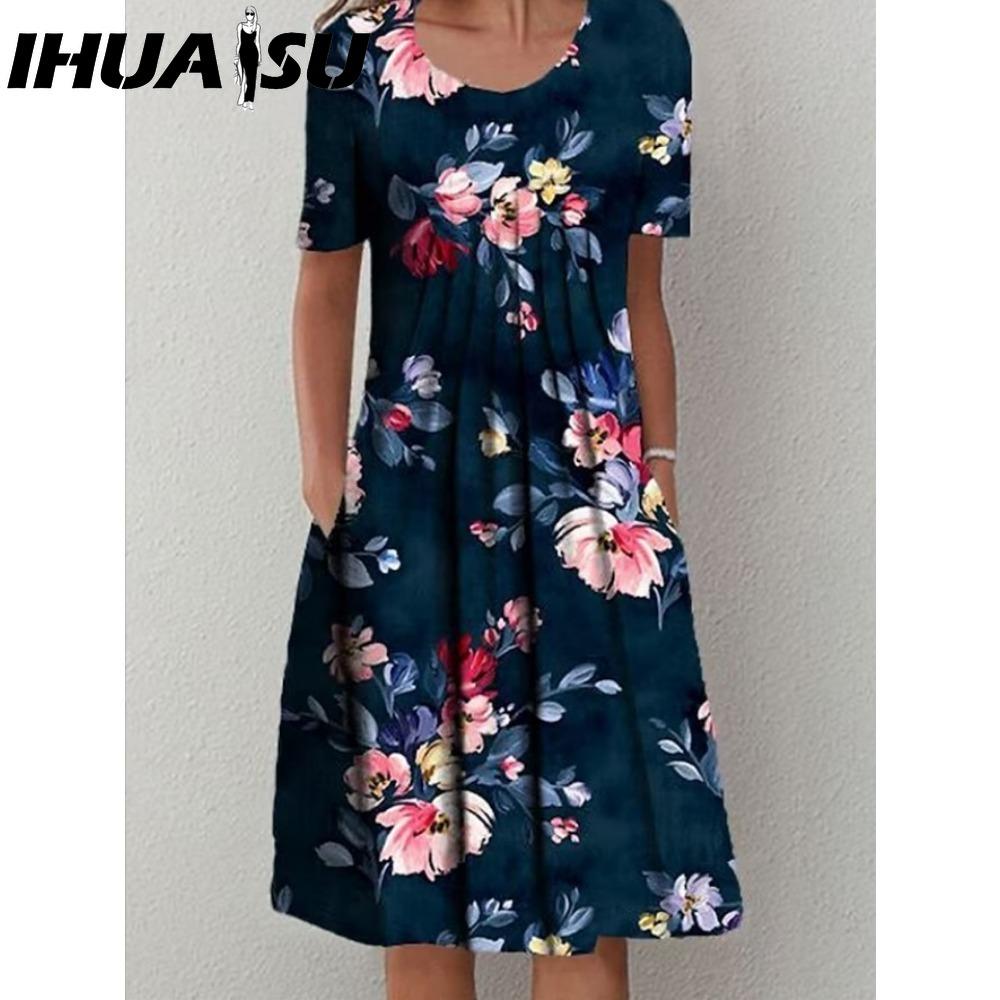 IHUASU Цветочное миди-платье А-силуэта со складками и карманами
