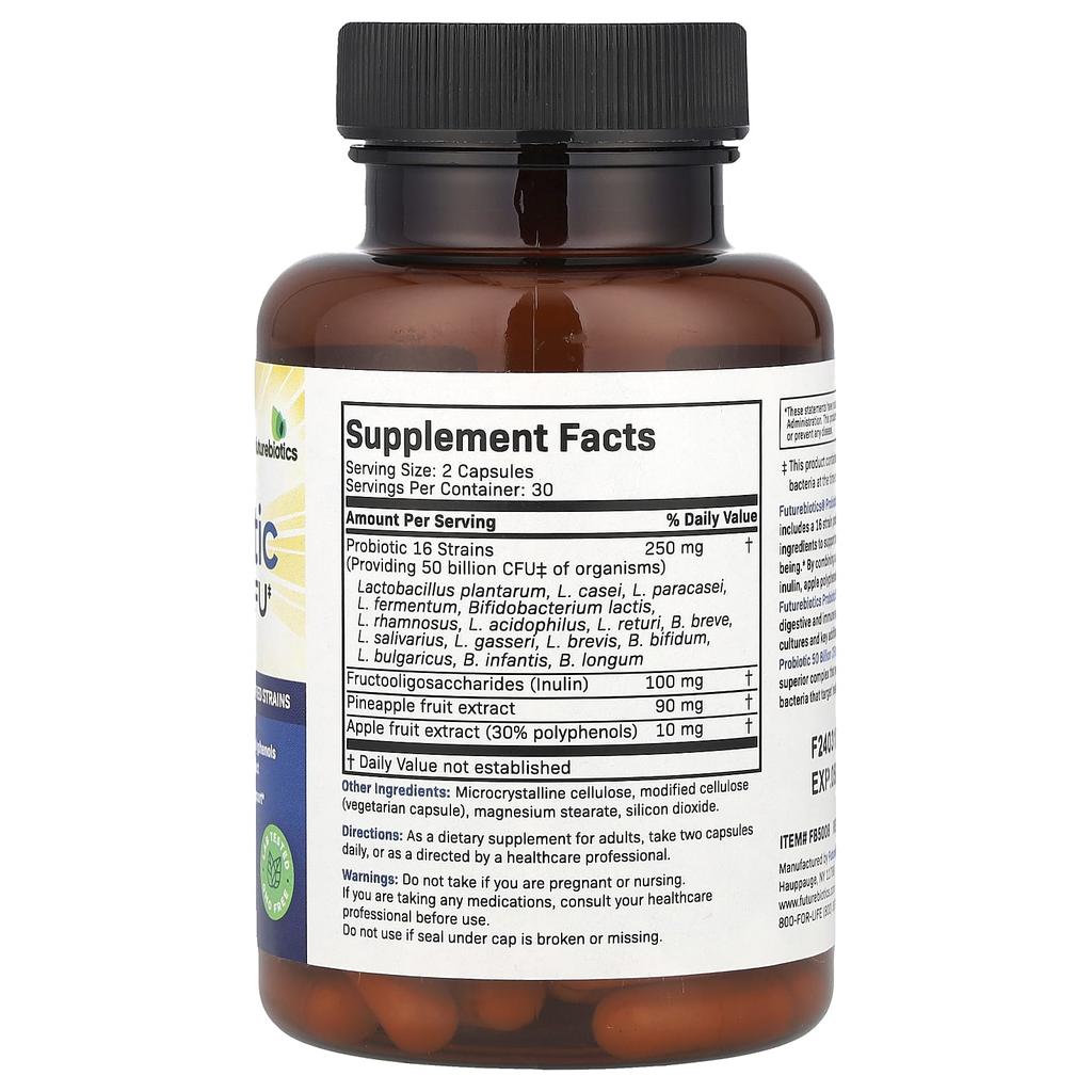 Пробиотик Плюс Пребиотик, 50 миллиардов КОЕ, 60 вегетарианских капсул (25 миллиардов КОЕ на капсулу)