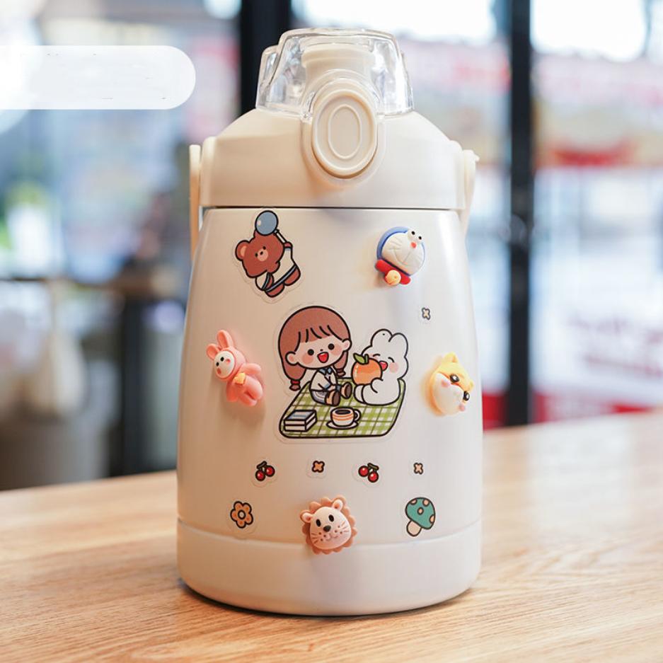 Чашка-термос большой емкости с соломой и ремешком, пищевой экологически чистый материал, бутылка для воды 1,1 л для женщин и мужчин, Лар