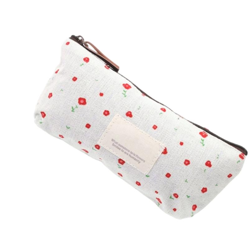Portable Pen Bag Floral Pencil Case Canvas Pencil Box For Erasers Rulers Markers Storage