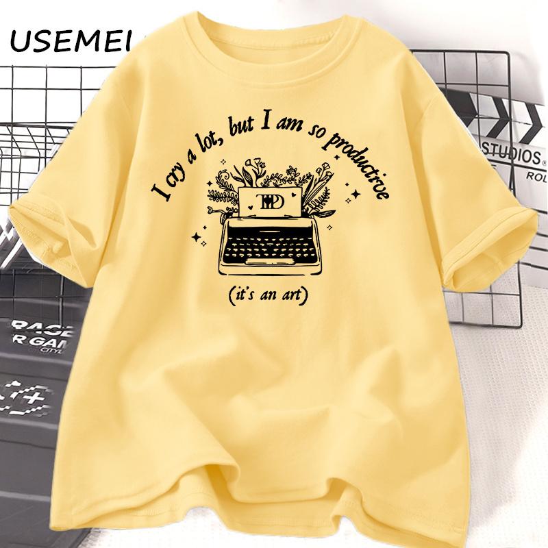 Футболка «Я много плачу, но так продуктивна» Футболки Tortured Poets Хлопковые футболки с коротким рукавом и графическим принтом Летняя женская футболка большого размера