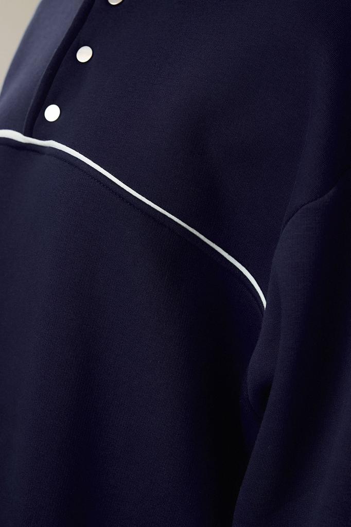 Женская модная стильная толстовка темно-синего цвета с застежкой-кнопкой большого размера с окантовкой из толстого флиса внутри вязаная толстовка