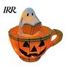 Ghost Pumpkin Lamp Reading Book Lamp, Stained Glass Style Halloween Night Light, Resin Spooky Bedside Light for Bedroom, Living Room, Party,