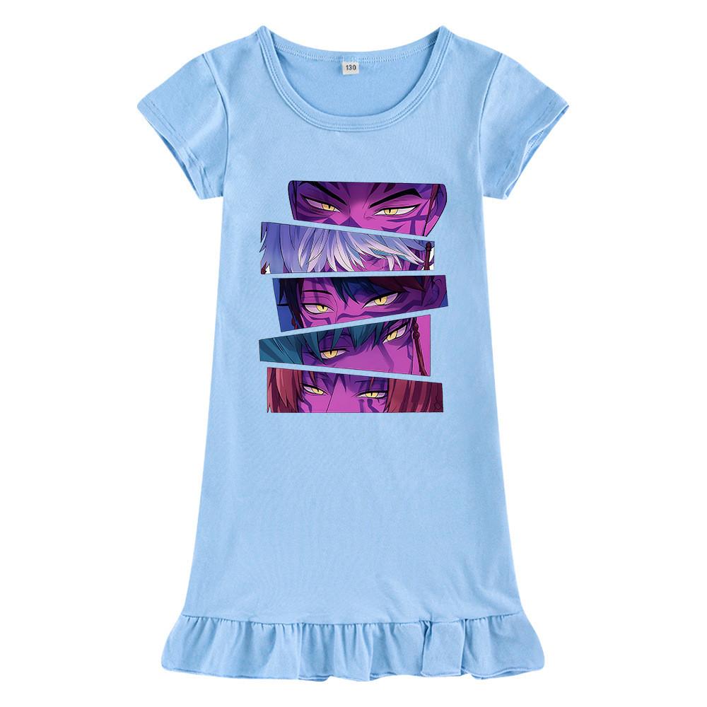 M1215 Kids Girls Sajaboys Kpop Rumi Zoey Mira Print Short Sleeves Ruffle Dress