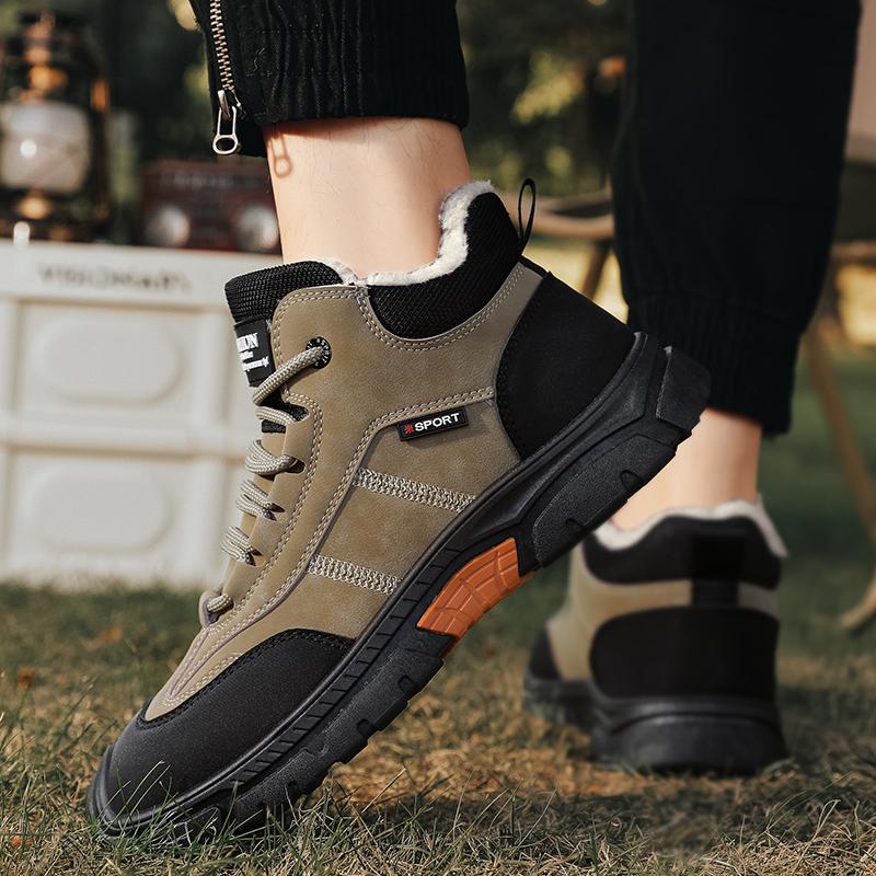 Новые модные мужские зимние плюшевые ботинки из искусственной кожи, зимние ботинки с подкладкой, утолщенные, водонепроницаемые, повседневные мужские кроссовки для походов на открытом воздухе