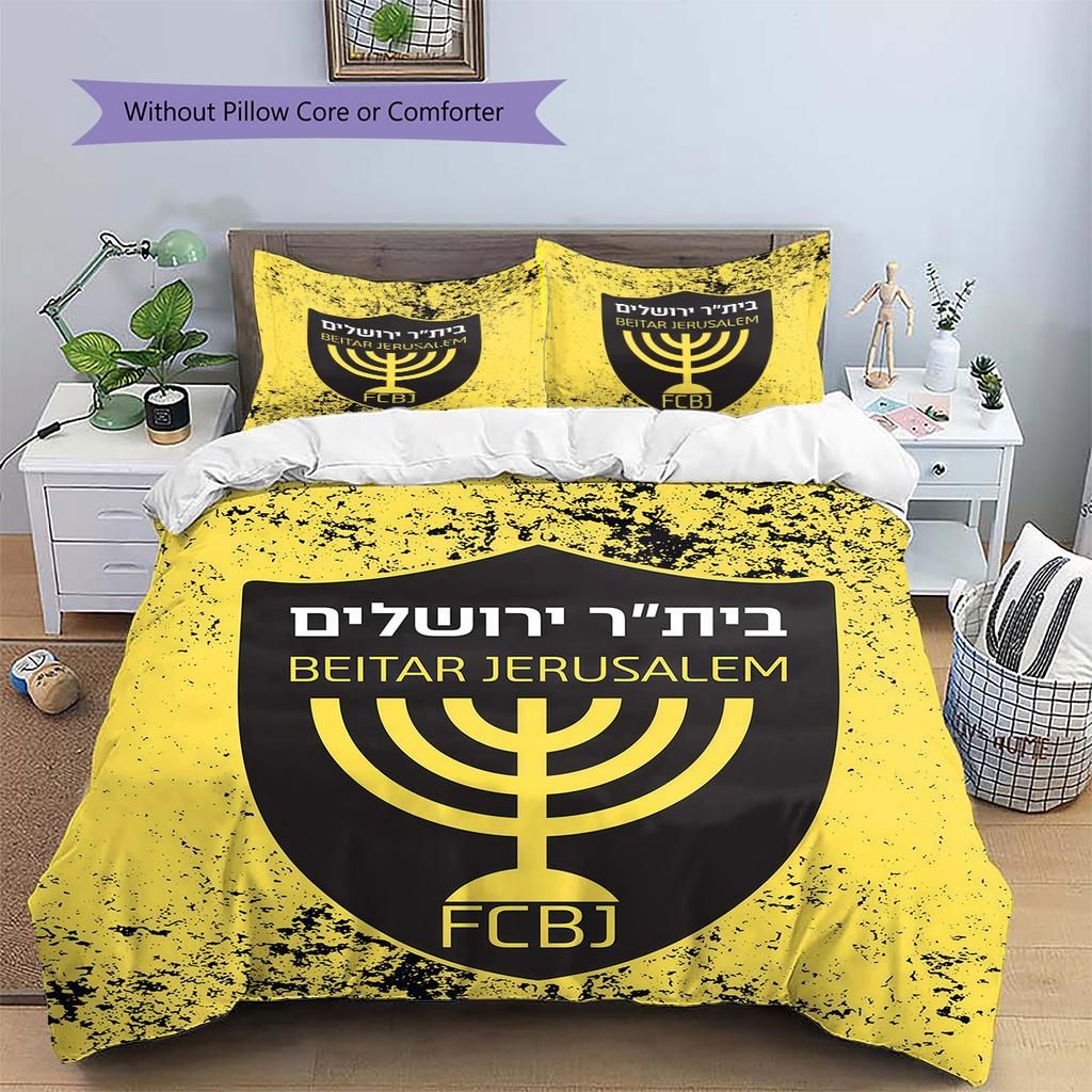 Beitar Jerusalem Football Club Pattern Bedding Quilt Set Home Decoration Gift (1 * duvet cover + 2 * pillowcase without core)