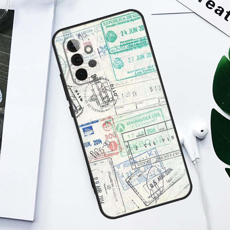 Retro Post Card Passport Stamps For Samsung Galaxy A06 A05 A16 A54 A34 A14 A55 A35 A15 A53 A33 A13 A22 A32 A52 Phone Case