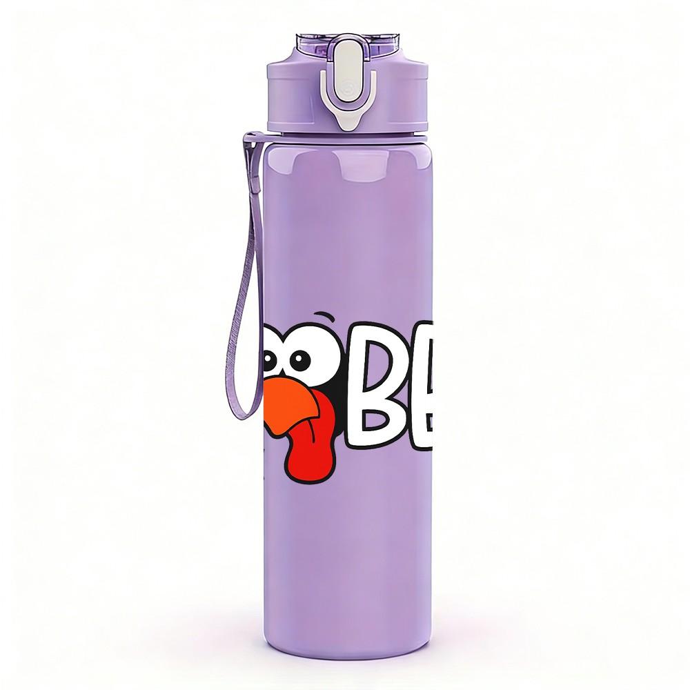 1PC Gobble Turkey Cartoon Print 750ml Color Plastic Sports Water Bottle Leakproof Flip Straw Lid Suitable for Sports Office Home Use