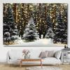 2D Winter Snow Pine Tree Backdrop Glowing Lights Christmas Forest Photo Background Banner