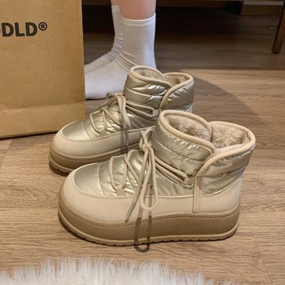 Женские балетки на платформе до щиколотки, теплые плюшевые ботинки, брендовые повседневные кроссовки, женские зимние 2025, трендовые, уютные, на шнуровке, ботинки для женщин