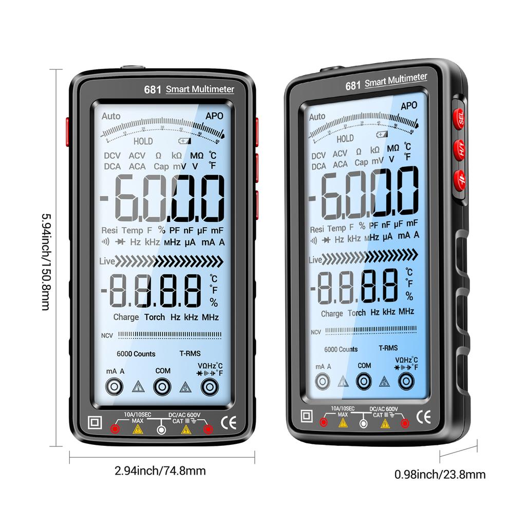 ANENG 681 6000 Counts Digital Multimeter Smart Anti-burn Rechargeable Universal Meter NCV Tester 5-inch Large LCD with Backlit