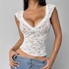 A New Summer Sexy Lace V-neck See-through Slimming and Figure-hugging Short Top