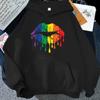 Women'S Winter Autumn Fashion Hooded Casual Long Sleeve Lgbt Pride Rainbow Lips Hoodies Sweatshirts Loose Pullover