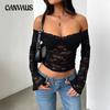 Ladies Autumn and Winter Tops Women's Y2K Sexy Slim Hollow Long Sleeve Lace Shirt