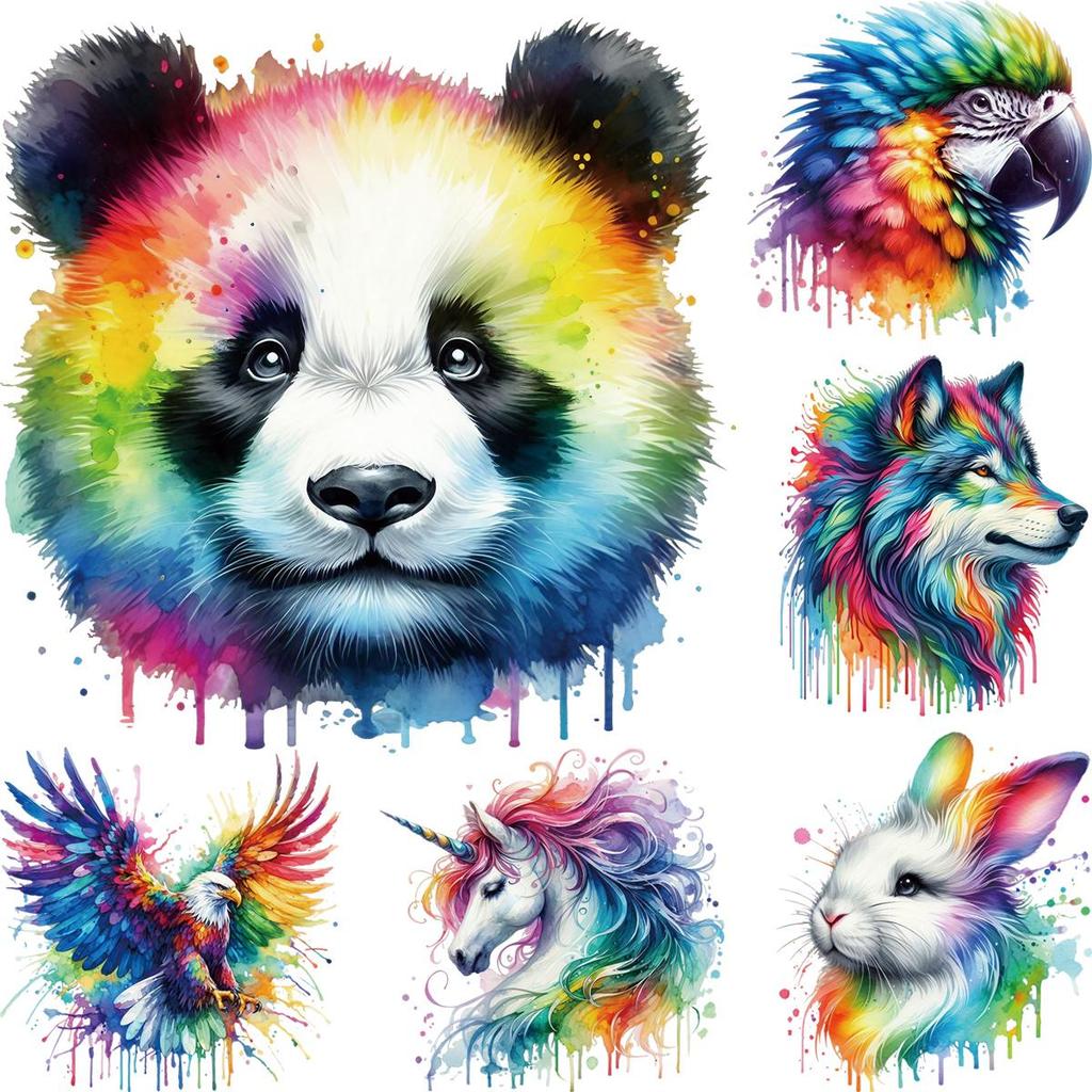 Heat Transfer Printing Watercolor Animals Set T-Shirt Clothes Stickers Heat Press Appliqued Diy Clothing Patches Easy To Cut
