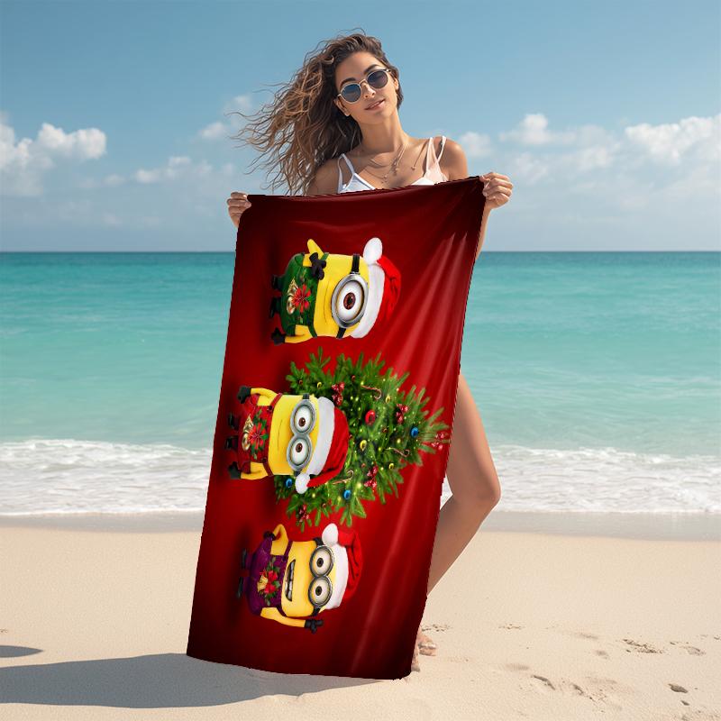 1Pc Christmas Minions Snowscape Beach Towel Microfiber Beach Towel Thin Absorbent For Beach Swimming Yoga Bath Sports