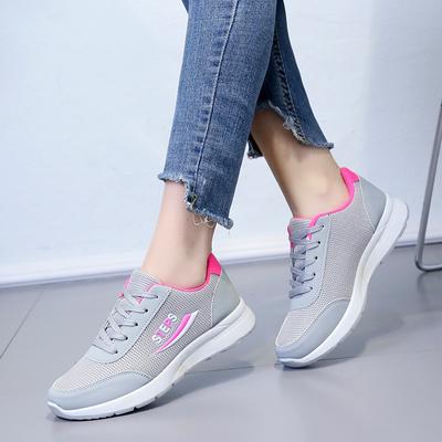 Осенние женские повседневные туфли с круглым носком и сетчатым узором, со шнуровкой спереди, дышащие, на низком каблуке, повседневные спортивные женские туфли