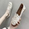 Square Toe Single Shoes Female Embroidered Shoes Female Hollow Summer Female Shoes Flat Bottom Beans Shoes Female Shallow Mouth Mother Shoes