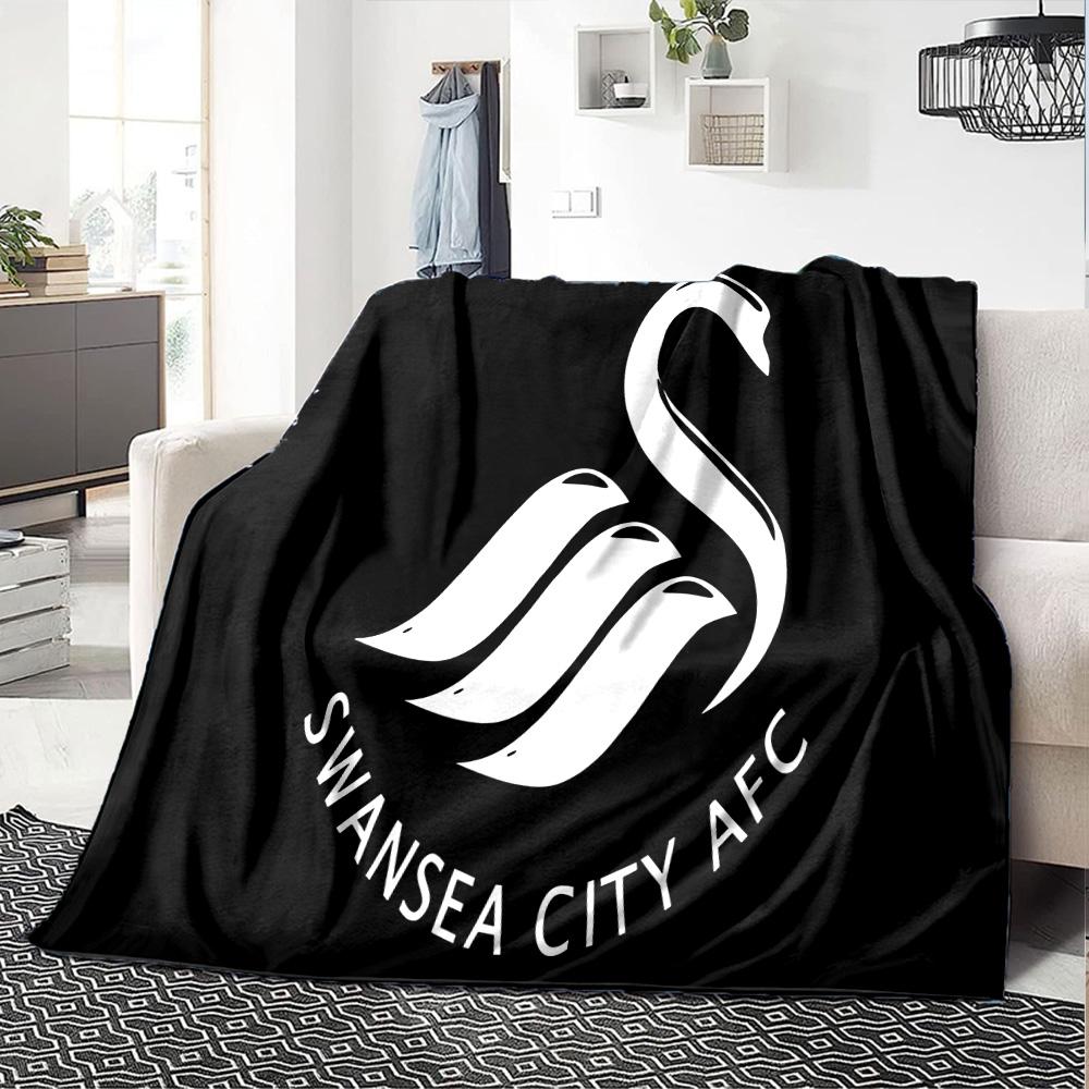 Swansea City Crest Flannel Blanket, Soft Polyester, Modern Design, All-Season for Camping, Travel, Gifts for holidays or birthdays
