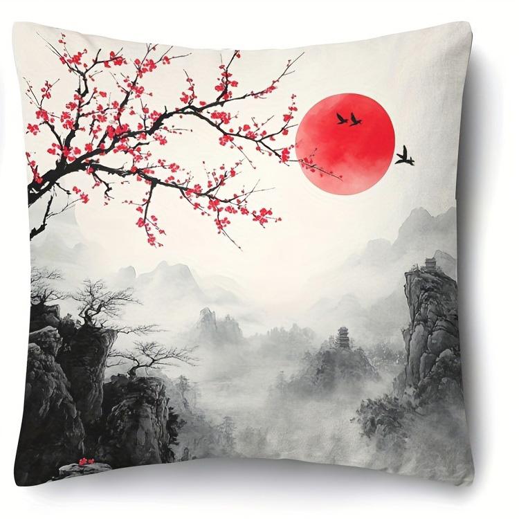 Red Plum Blossom Patterned Pillowcase ,Sofa bedroom cushion cover, single-sided printing, without pillow core