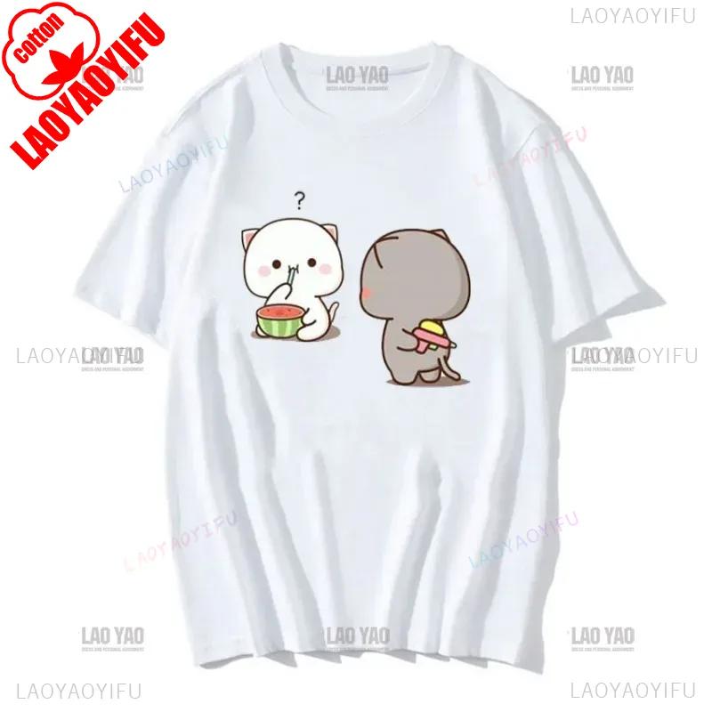 Lovely Peaches and Ash Ash T Shirt Gray Admit Mistake Tshirt Super Cute Peach Cat Cartoon Couple Print T-shirt Unisex Cotton Tee