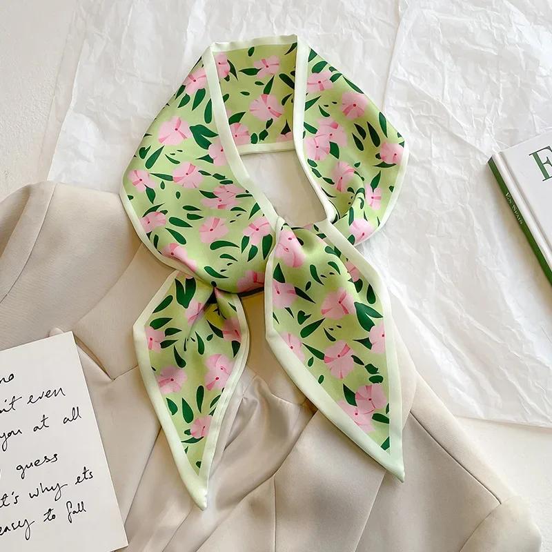 Модный принт шарф с лентой для волос, женский шейный галстук, сумка, шарфы, атласные шелковые узкие платки, женские платки с цветочными полосами, новинка 2022 года