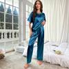 Women's Satin Pajamas Set Autumn Short Sleeve Top Long Pants Sleepwear 2 Piece Set For Women Casual Home Loose Pajamas Set