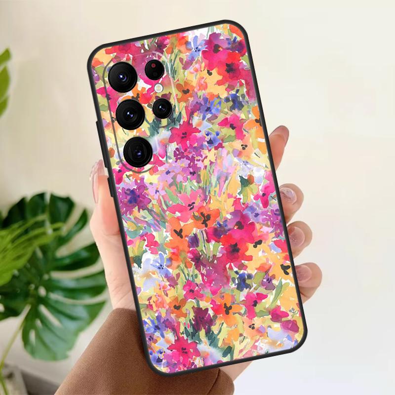 Colourful Flower Painting Art Soft Case For Samsung Galaxy S24 Ultra S21 S22 S23 S25 Plus S20 FE S9 S10 S23 FE Phone Cover