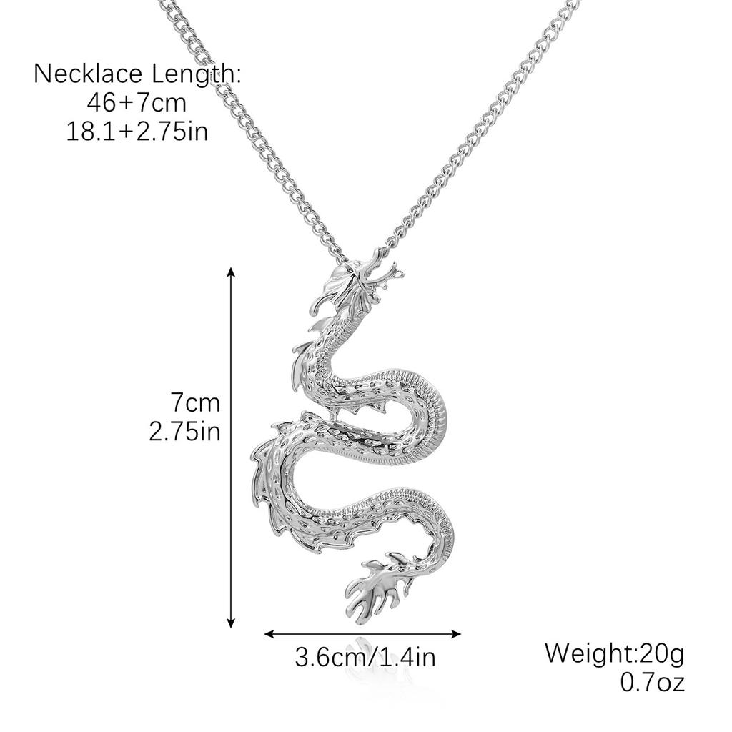 Vintage Dragon Shaped Pendant Necklace for Women Men Gothic Animals Chain Jewelry