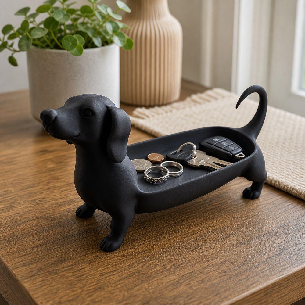 Black White Jewelry Storage Tray Dachshund Sausage Dog Entryway Key Holder Coffee Table