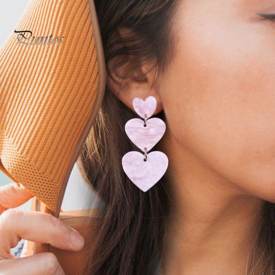 1 пара, три розовых и красных серьги в форме сердца, легкие акриловые висячие серьги, серьги с кисточками, женские ювелирные изделия для девочек-подростков, подарок
