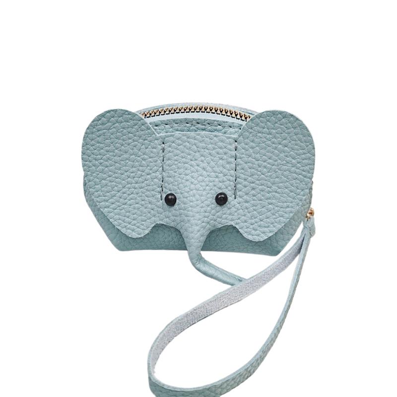 Exquisite Elephant Print PU Leather Money Bag for Women; Coin Purse with Key Ring and Zipper Pocket