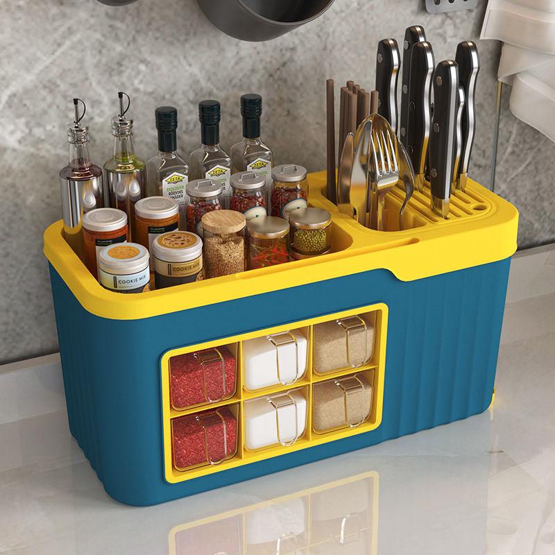Кухонный ящик для хранения, комбинированный набор, многофункциональная коробка для специй, пластиковая полка для ножей, ящик для хранения, полка