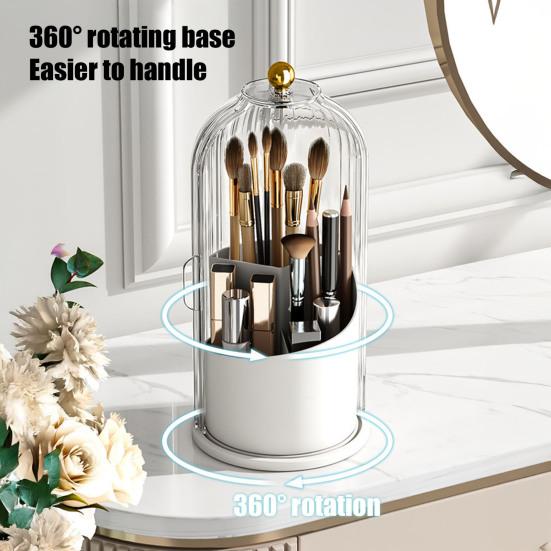 Вращающийся держатель для кистей для макияжа Скрытый держатель для зубных щеток с выдвижной крышкой Многосекционный пылезащитный органайзер для макияжа для туалетного столика в ванной