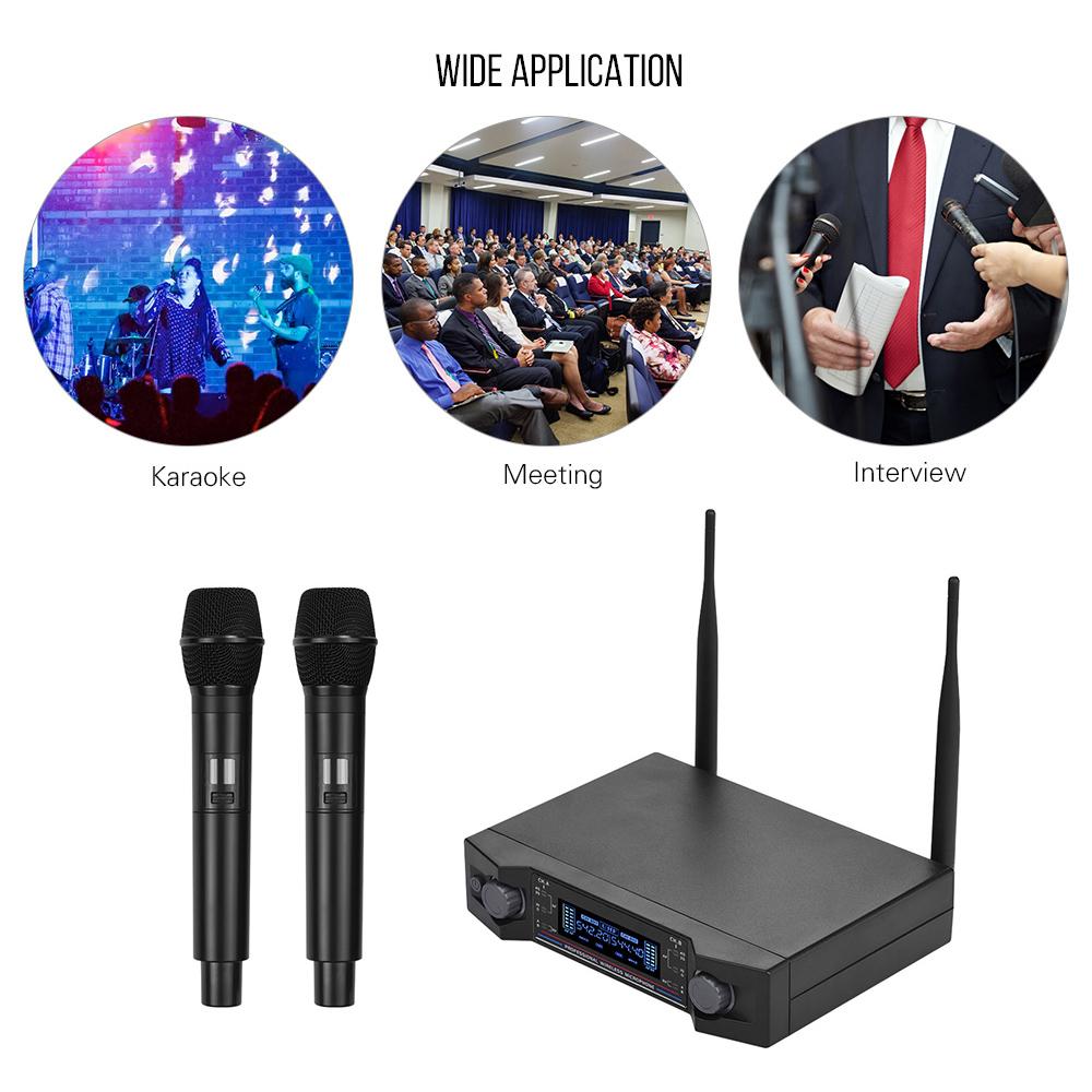 U2 UHF Wireless Microphone System 2 Handheld Mics & 1 Receiver with LCD Display for Karaoke Home
