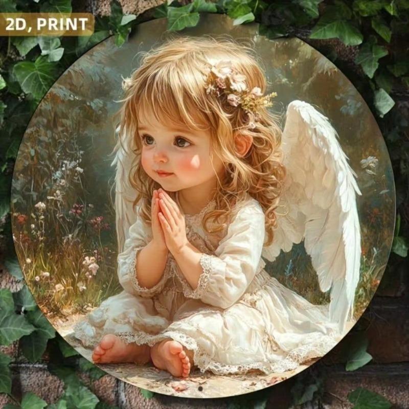 Металлическое Настенное Искусство Алюминиевый Декор, Круглый Цветочный Знак на Тему Ангелов, Декор для Дома, Гостиной, Кафе