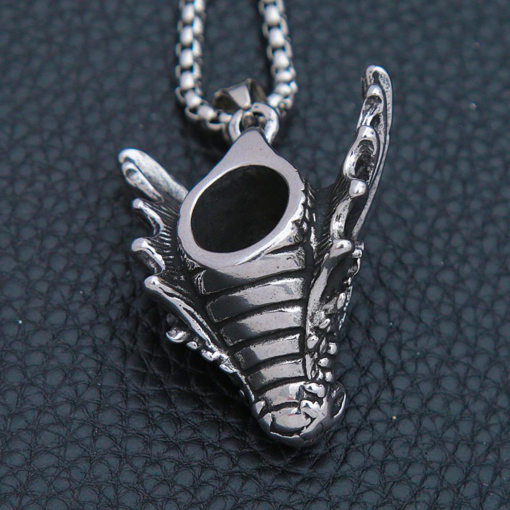 Vintage Vikings Dragon Pendant Necklace Mens 316L Stainless Steel Animal Head Biker Necklaces Punk Dragon Pendant Jewelry Gifts