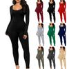 Women's Fashion Solid Colour Slim Fit Long Sleeve Jumpsuit