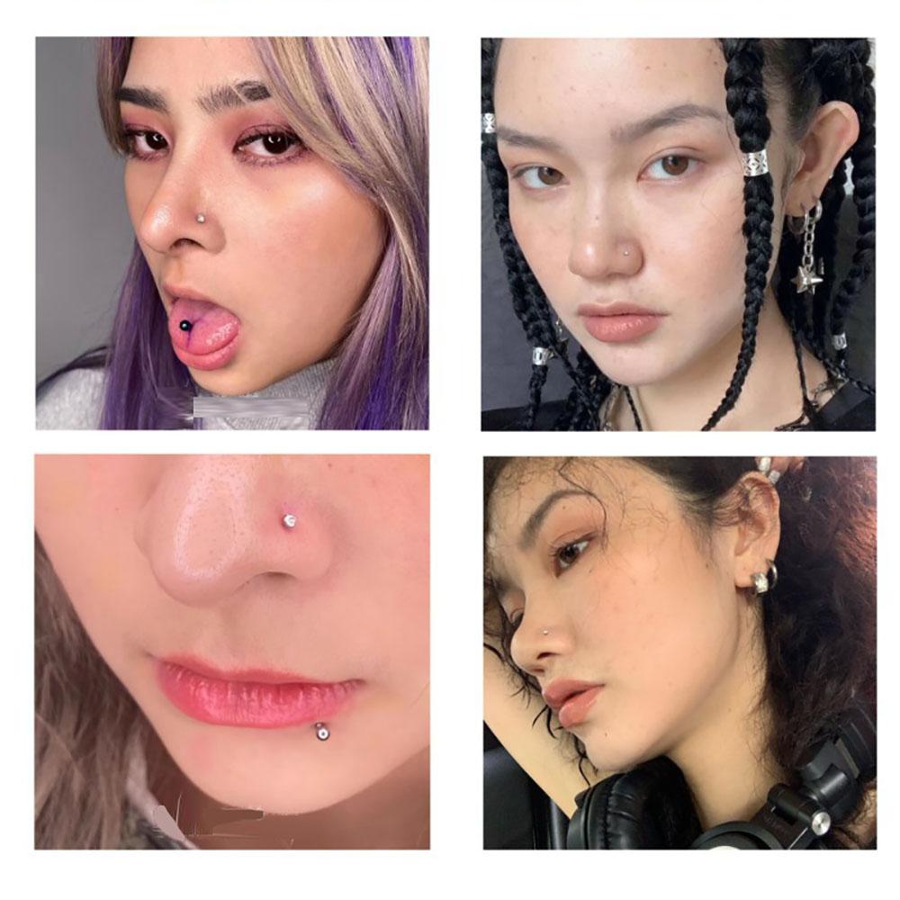 60 шт., кольца в носу, костяные шпильки, цветная булавка из нержавеющей стали, ювелирные изделия, пирсинг носа