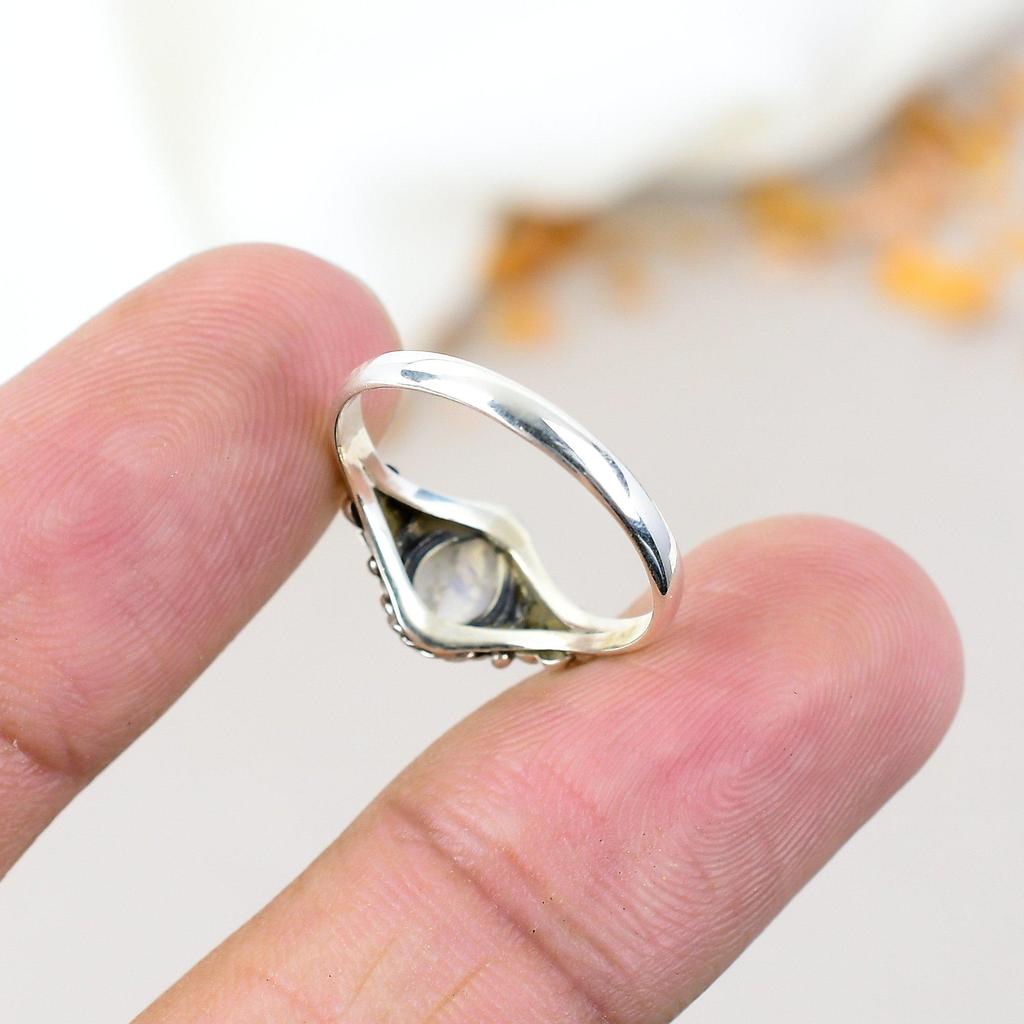 Кольцо ручной работы с радужным лунным камнем в стиле бохо из стерлингового серебра 925 пробы с драгоценными камнями в форме груши для женщин