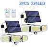 1/2/4 шт. Уличные солнечные фонари с 224 светодиодами, датчиком движения, пультом, 3 режимами, водонепроницаемые, 3-головочные солнечные прожекторы для двора сада