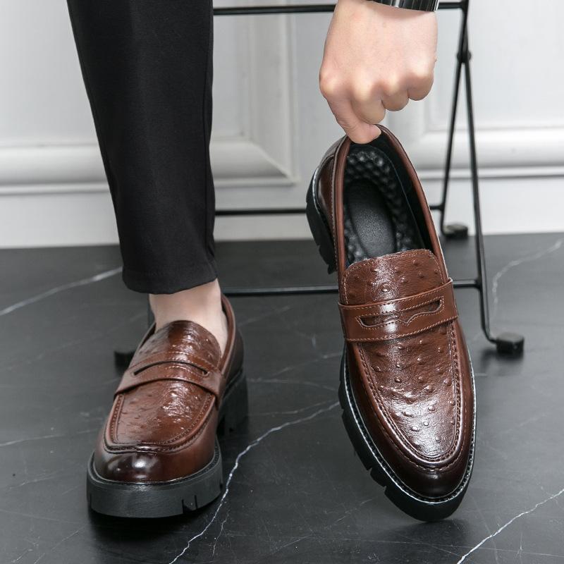 Large Size Platform Heightening Loafers Pointed Men's Leather Shoes Spring and Autumn Business Dress British Leather Shoes Men