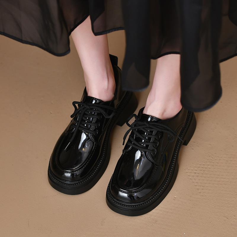 Retro British Style Small Leather Shoes Women's Spring and Autumn Platform 2025 Summer and Autumn New Black Jk Lace-up Loafers
