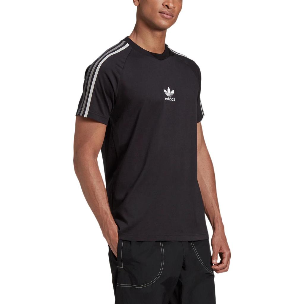 Adidas Originals Striped Logo Micro Label Round Neck Casual Short Sleeve T-Shirt Men Tops Black GK1963