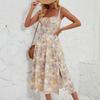 Summer Women's Sleeveless Halter Print Square Neck Pleated Ankel-Length Dress