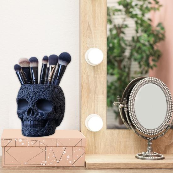 Подставка для кистей для макияжа в форме черепа, большой вместимости, контейнер для кистей для макияжа, прочная смола