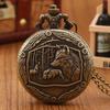Fashion Men's Pocket Watches Creative Wild Wolf Vintage Bronze Pocket Watch Men Fashion Pendant Quartz Clock with Necklace Chain Best Gift