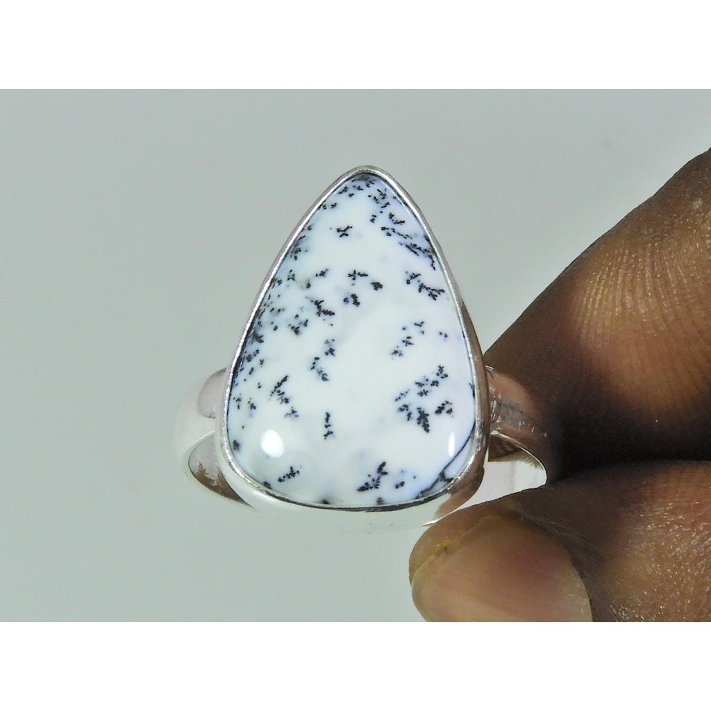Natural Dendrite Opal Gemstone 925 Solid Sterling Silver Ring Size US-8 PG-86